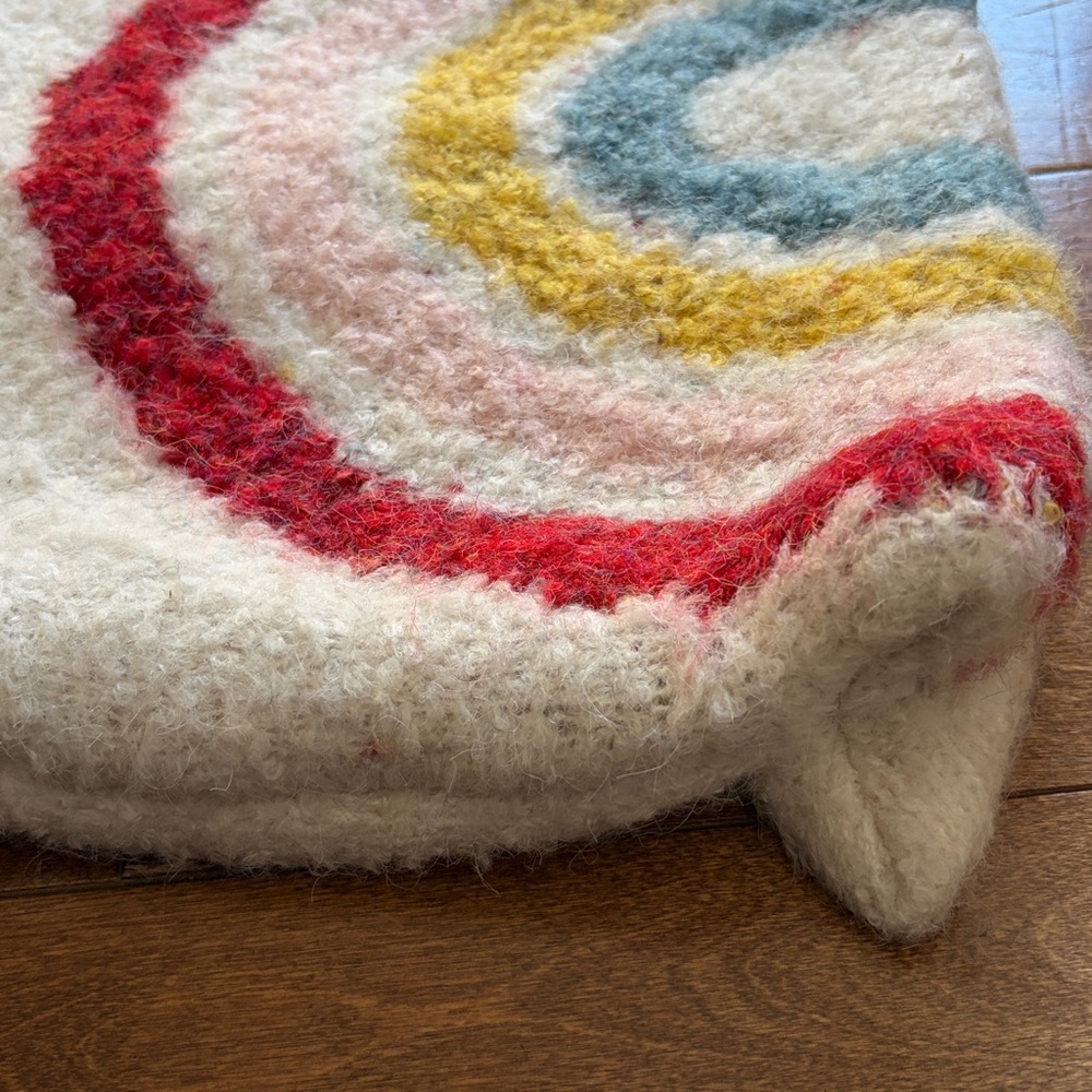 Free People Rainbow Fuzzy Tote Bag Cream Wool Blend Boho Shoulder Bag - Picture 7 of 9